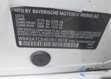 2014 BMW 528I xDrive from USA, damaged, VIN WBA5A7C54ED613674